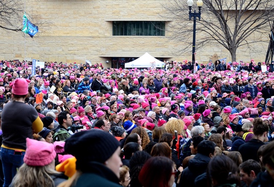 Protestors march in the Woman’s March on Washington D.C. Jan. 21, 2017. The Capital Mall area was the starting point of the march, hundreds of thousands of people attended. (National Guard photo by Tech. Sgt. Daniel Gagnon, JTF-DC).